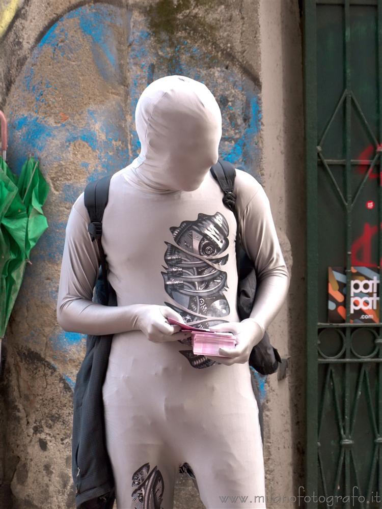 Milan (Italy) - Advertising man in siver at Fuorisalone 2013